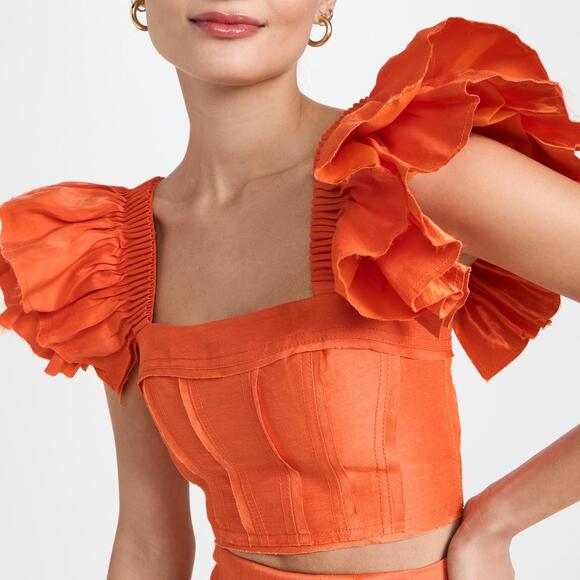 Aje Tops - Imagination Frill Sleeve Top in Orange
